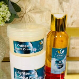 COLLAGEN NIGHT, LIGHTENING & GLOW FACE CREAM AND 3D WHITENING OIL