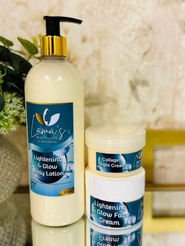LIGHTENING & GLOW BODY LOTION, COLLAGEN NIGHT AND  LIGHTENING & GLOW FACE CREAM